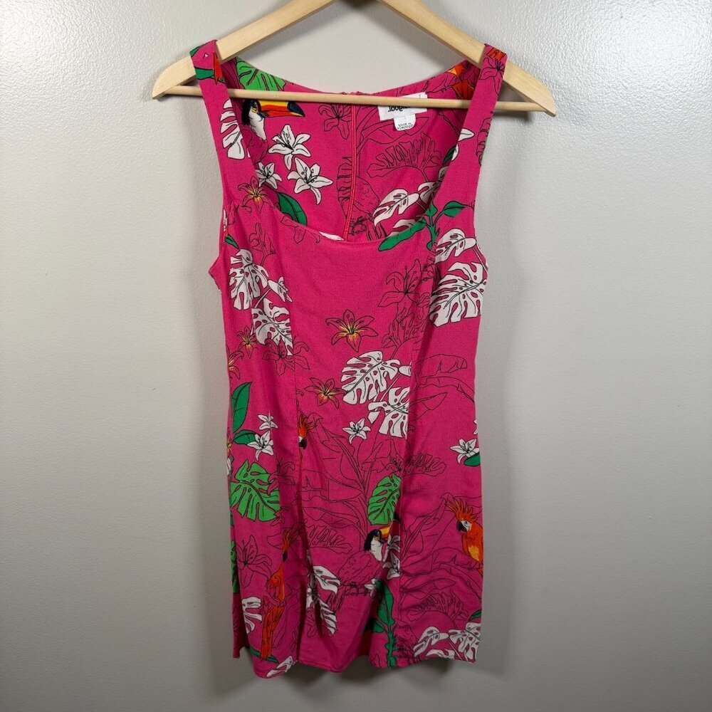 Desigual Mini Dress Size Small Pink Tropical Birds Parrot Vacation Resort Wear